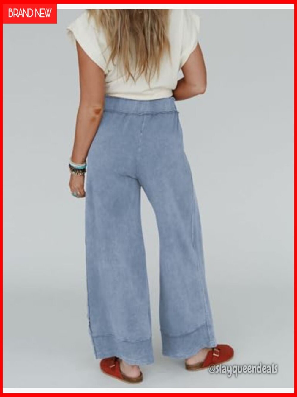 Wide Leg Sweatpants with Pockets Elastic Waist High Rise Palazzo Pants - Picture 4 of 7